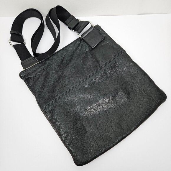 Margot Black Leather Double Zipper Pocket Moto Large Crossbody Bag - Picture 5 of 12